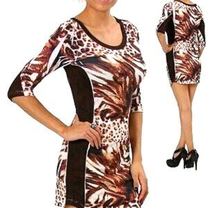 Bonchic 3/4 length sleeves animal print dress